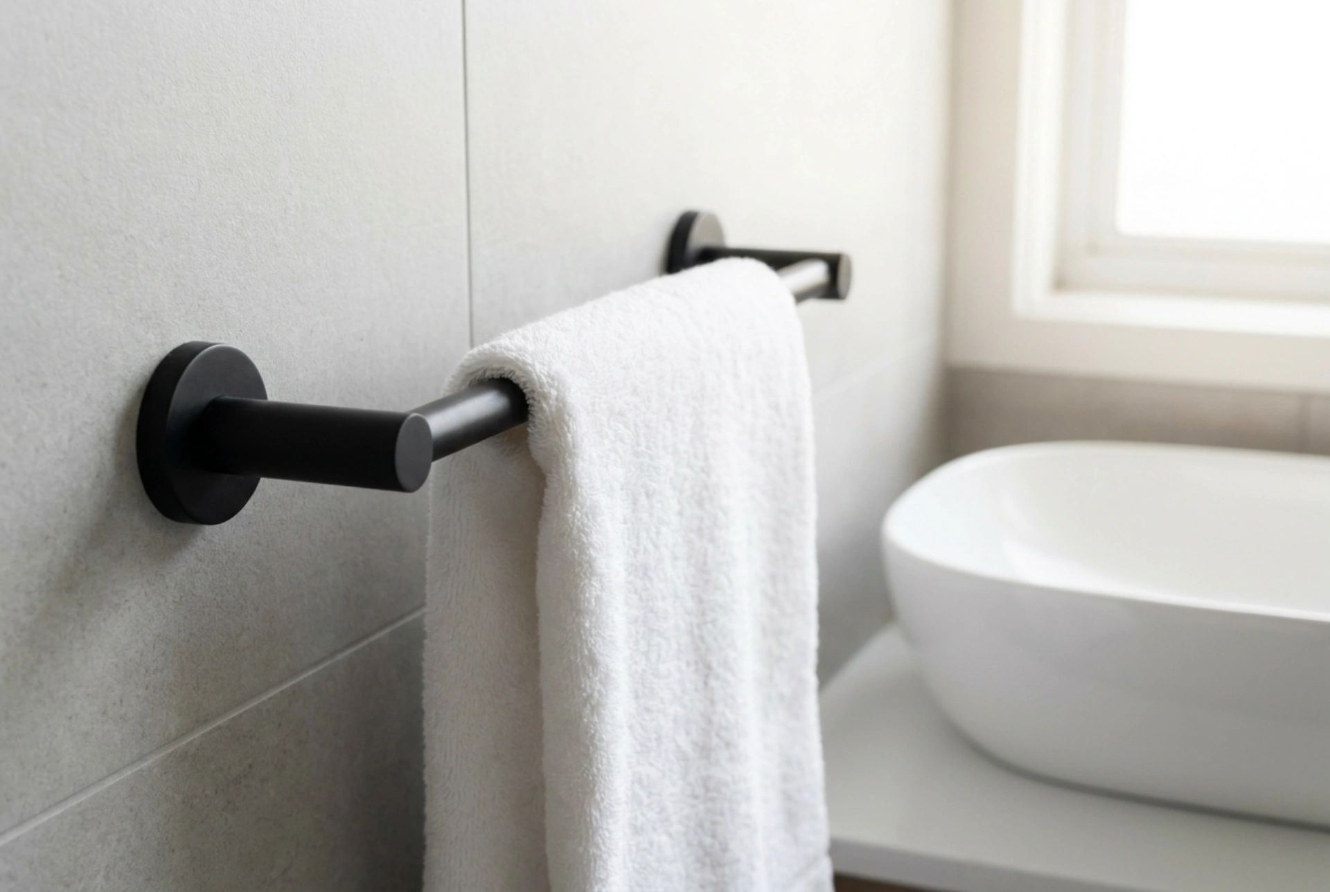 Vešiak na uterák na ruky v hygienickej vzdialenosti od umývadla