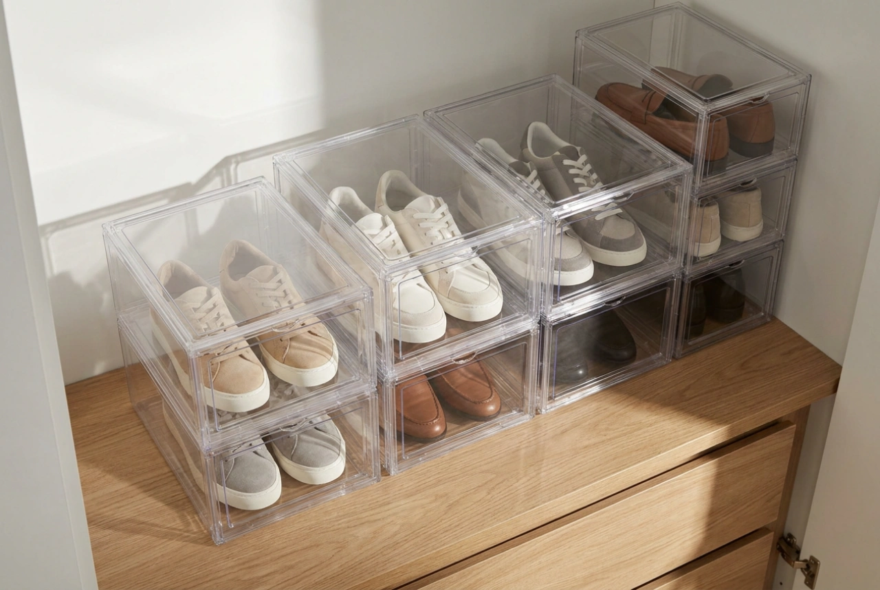 Priehľadné organizéry na topánky: Ako správne skladovať obuv a chrániť materiály